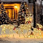 Rossesay Set of 3 Light up Christmas Reindeer Family 2D Lighted Reindeer Holiday Decoration Large Outdoor Lighted Deer Decorations for Indoor or Outdoor Christmas Yard Lawn Art
