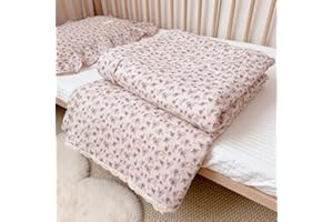 BuLuTu 2 Layers Muslin Cotton Blanket Quilt for Twin Bed, Elegant Chic Purple Flower Pattern Girls Boys Blankets Soft Breathable Summer Comforter for Kids Children, 60x78 Inches