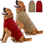 Lorehelina 2 Pack Dog Sweaters for Large Dogs Winter Turtleneck Pullover Cable Knit Fleece Stretch Pitbull Labrador Golden Retriever Doberman Bulldog Boy Girl Pet Clothes (XXL, Red & Brown)