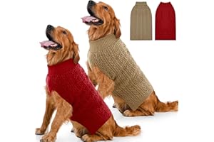 Lorehelina 2 Pack Dog Sweaters for Large Dogs Winter Turtleneck Pullover Cable Knit Fleece Stretch Pitbull Labrador Golden Retriever Doberman Bulldog Boy Girl Pet Clothes (XXL, Red & Brown)