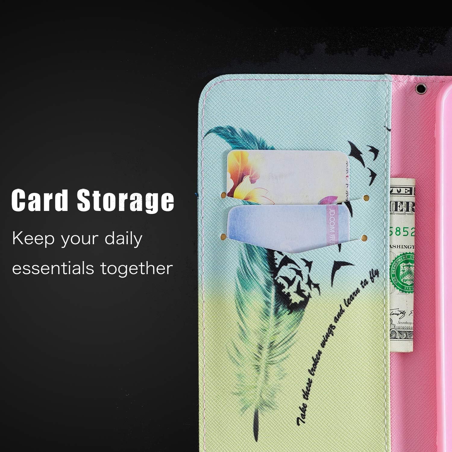 Thoankj Samsung Galaxy A71 Case Shockproof Slim PU Leather Flip Pouch Wallet Phone Silicone Cover with Magnetic Stand Card Holder Slot Protective Smartphone Cases for Samsung Galaxy A71 Feather Birds - Image 4