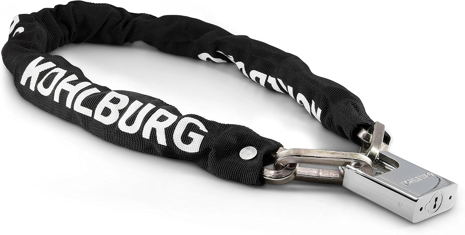 KOHLBURG Kettenschloss - mit 8mm starker 4-Kantkette aus gehärtetem Stahl - sicheres Fahrradschloss mit Schlüssel für das Fahrrad