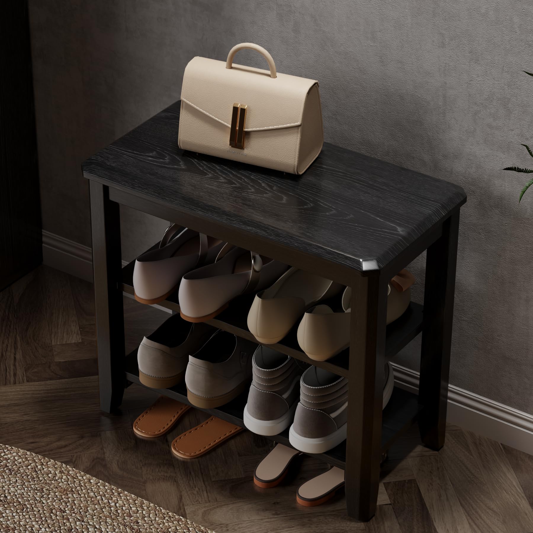 Photo 1 of AQIMUELE Wood Shoe Rack Bench for Entryway, 2 Tier Shoe Rack for Front Door Entrance, Shoe Bench with Shoe Storage for Entryway, Bedroom, 23.6"