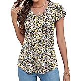 LOMON Womens Tops Dressy Casual Summer Flutter Sleeve T-Shirts Trendy Ruffle Short Sleeve Loose V-Neck Tunic Tops