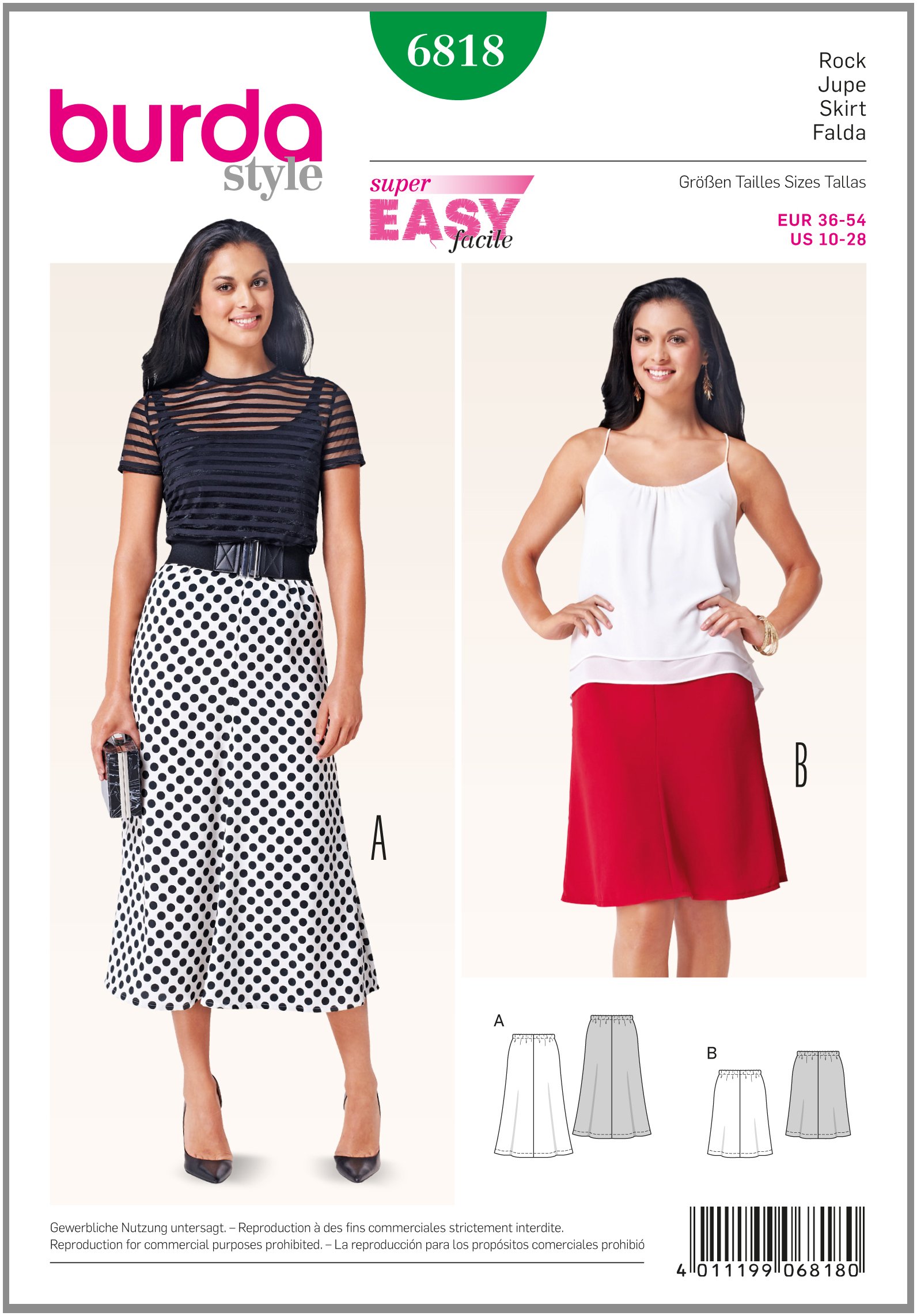 Burda Style Sewing Pattern B6818 Misses' Skirts