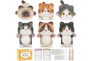MOREJMTT Needle Felting Kit,6Pieces Cats Making Wool Needle Felting Starter Kit with Instruction,Felting Kits for Beginners Adult,Needle Felting kit Beginner,Wool Felting kit(6 Pack Cats)