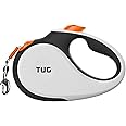 TUG 360° Tangle-Free Retractable Dog Leash with Anti-Slip Handle | 16 ft Strong Nylon Tape | One-Handed Brake, Pause, Lock (Small, White/Orange)