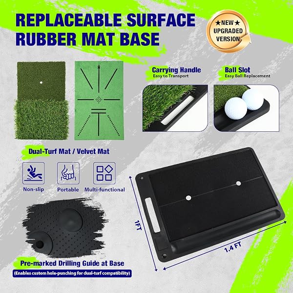 10X7 FT GOLF NET WITH 2-IN-1 REPLACEABLE NON-SLIP GOLF HITTING MAT