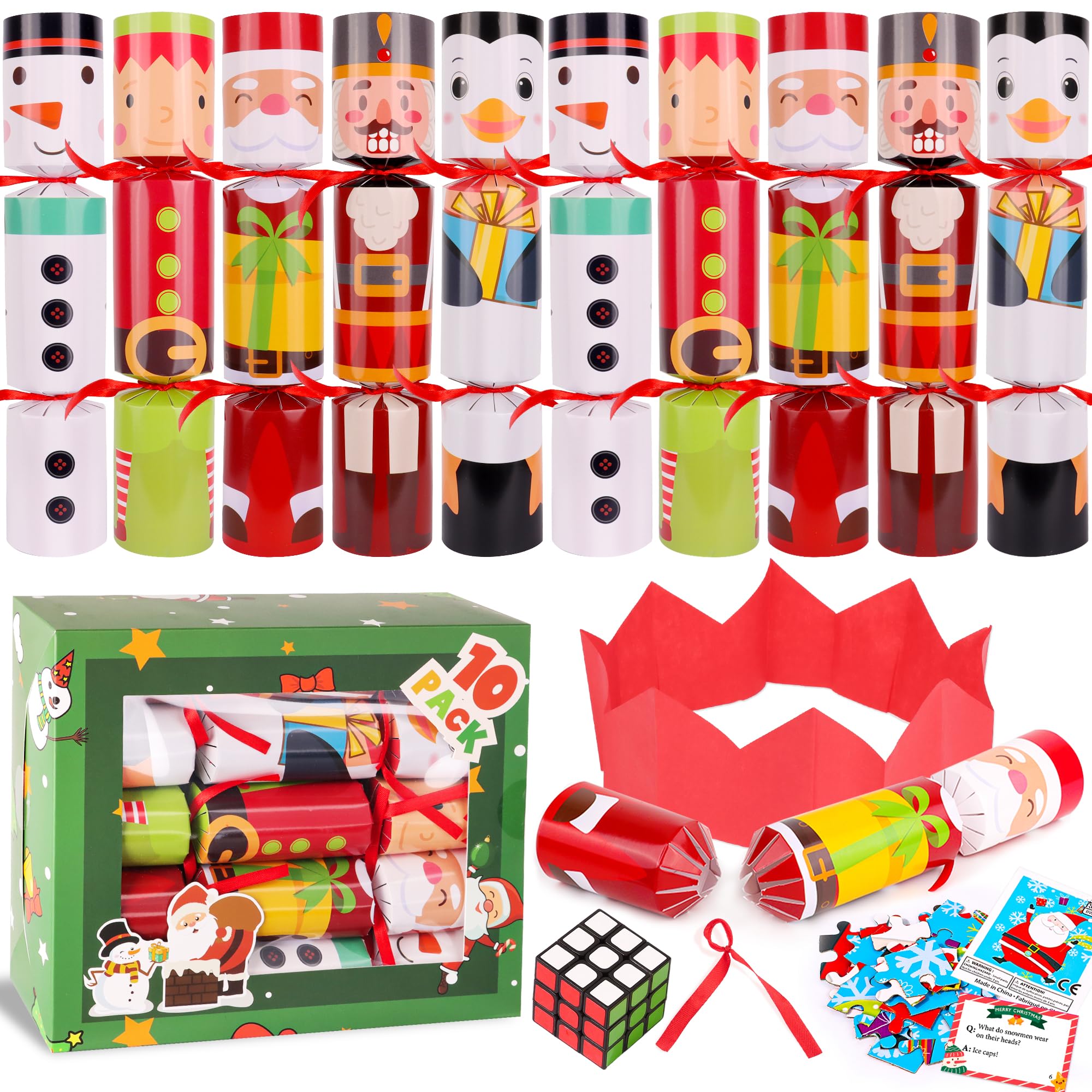 Photo 1 of 10 Pack Christmas No-Snap Party Table Favors, Christmas Table Favor with Party Hat, Joke & Little Gifts Inside for Kids and Adults, Xmas Table Decorations Seasonal Holiday Dinner Traditions Supplies