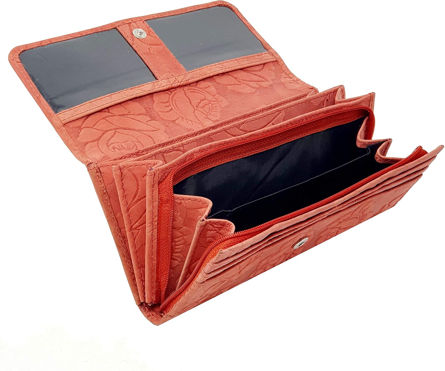 STARHIDE Womens RFID Protected Embossed Floral Purse Distressed Hunter Leather 5580 (Red), Black - Image 4