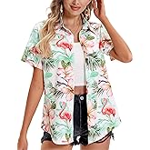 Mizvsitrd Womens Hawaiian Shirt Soft Cool Summer Hawaii Shirts Floral Tropic Print V Neck T-Shirt Short Sleeve Button Up Tops