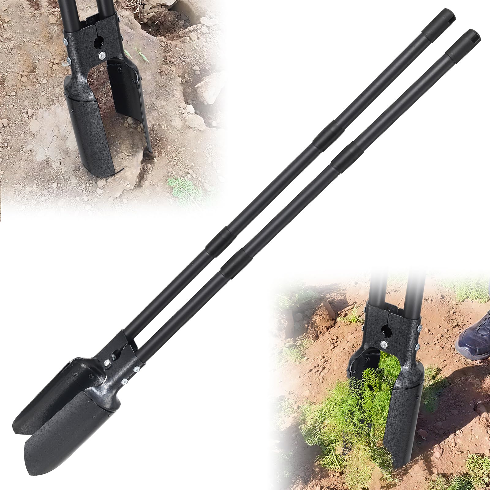 Photo 1 of Post Hole Digger Tool, Heavy Duty Post Hole Digger with 55 Inch Handle, Dual Sharp Blades for Soil Plugging, Digging, Cultivating, Weeding, Manual Post Hole Digging Tool Garden Shovel