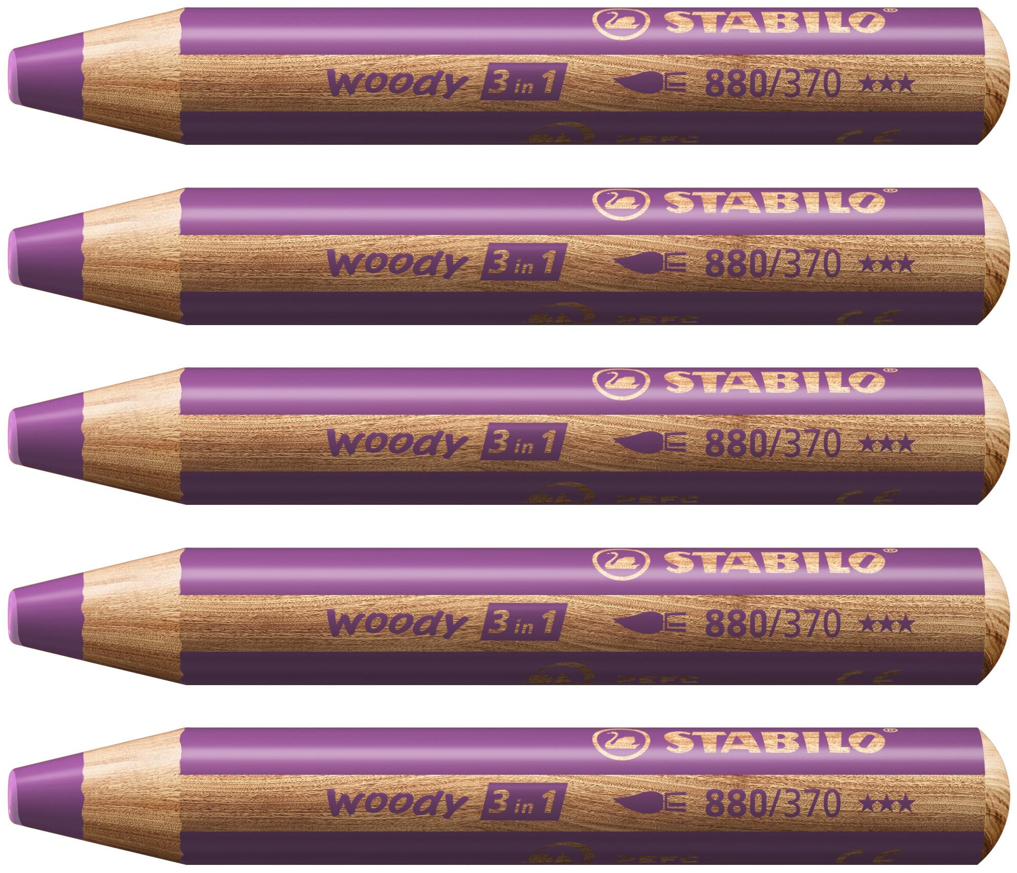 STABILO woody 3-in-1 - Multi-Talented Pencil - Pack of 5 - Lilac