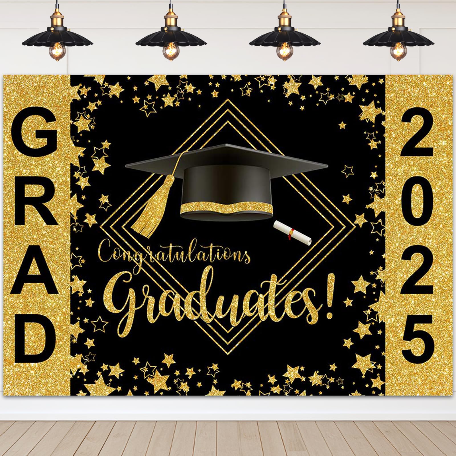 Avezano 7x5ft Graduation Backdrop Class of 2025 Black and Gold ...