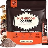 Skylorin 30 Sticks Mushroom Coffee with 7 Mushrooms &amp; 3000mg Collagen | Adaptogenic Blend with Ashwagandha &amp; L-Theanine,Low-Acid Instant Coffee for Focus, Energy, Digestion, Skin &amp; Immune Support