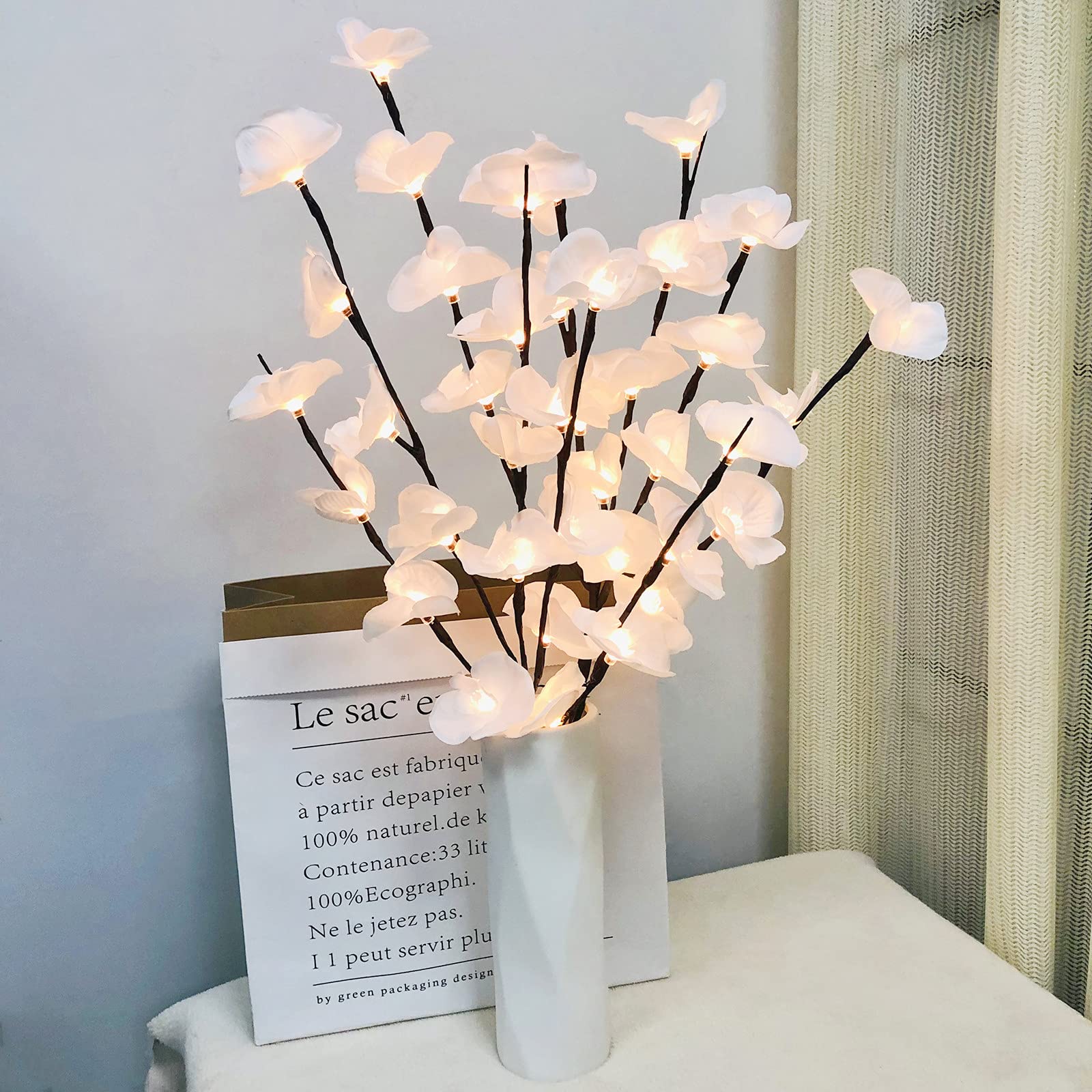 2 Pack Artificial Butterfly Orchid Flower Branch Lights,20LED 30INCH Tall Artifical Phalaenopsis Stem Twig Lamp for Home Kitchen Vase Art Decoration — image 1