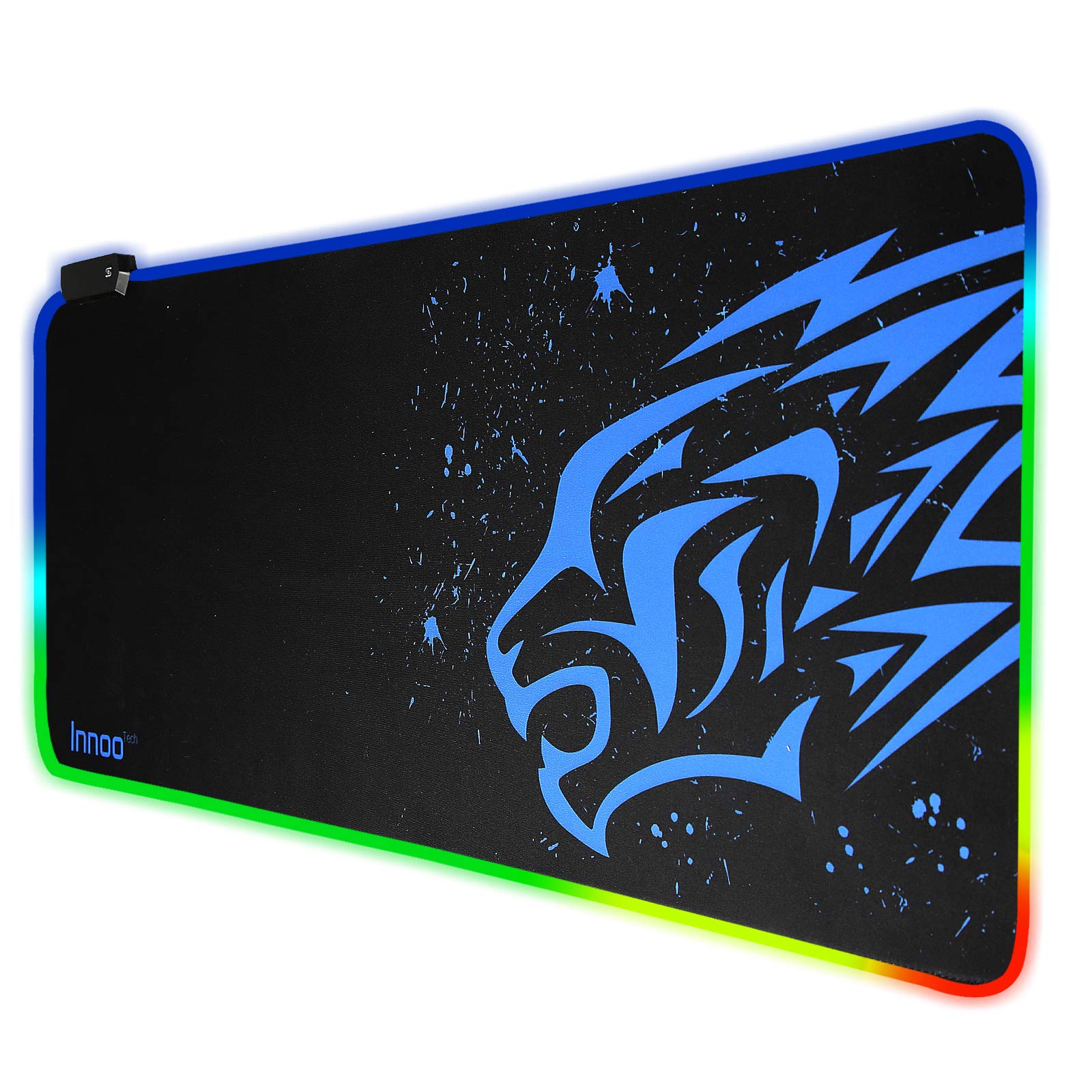 Innoo Tech RGB Mouse Pad, 14 Modes Large Glowing Led Extended Mouse Pad, Anti-Slip Rubber Base and Waterproof Surface, Soft Led Computer Keyboard Gaming Mouse Pad, 31.5x12x0.2 Inch -Blue Leopard