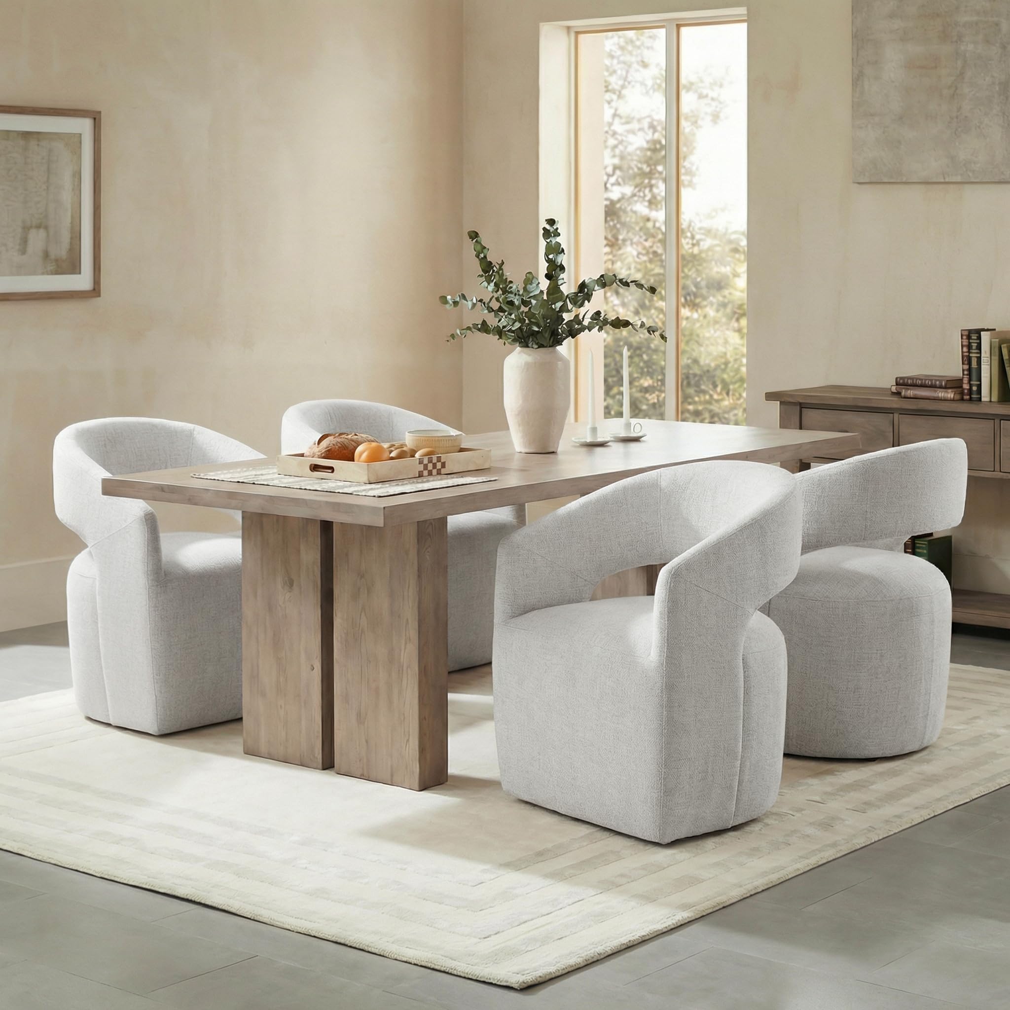 Photo 1 of **Only one** KISLOT Upholstered Dining Chairs with Casters, No Assembly Modern Barrel Armchair with Rollers for Dining Room, Bedroom, Living Room, Reading Room, Home Office, Set of 4, Light Grey