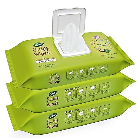 Dabur Baby Wipes - with Moisture Lock Cap , Contains Aloe Vera & Amba Haldi , pH balanced