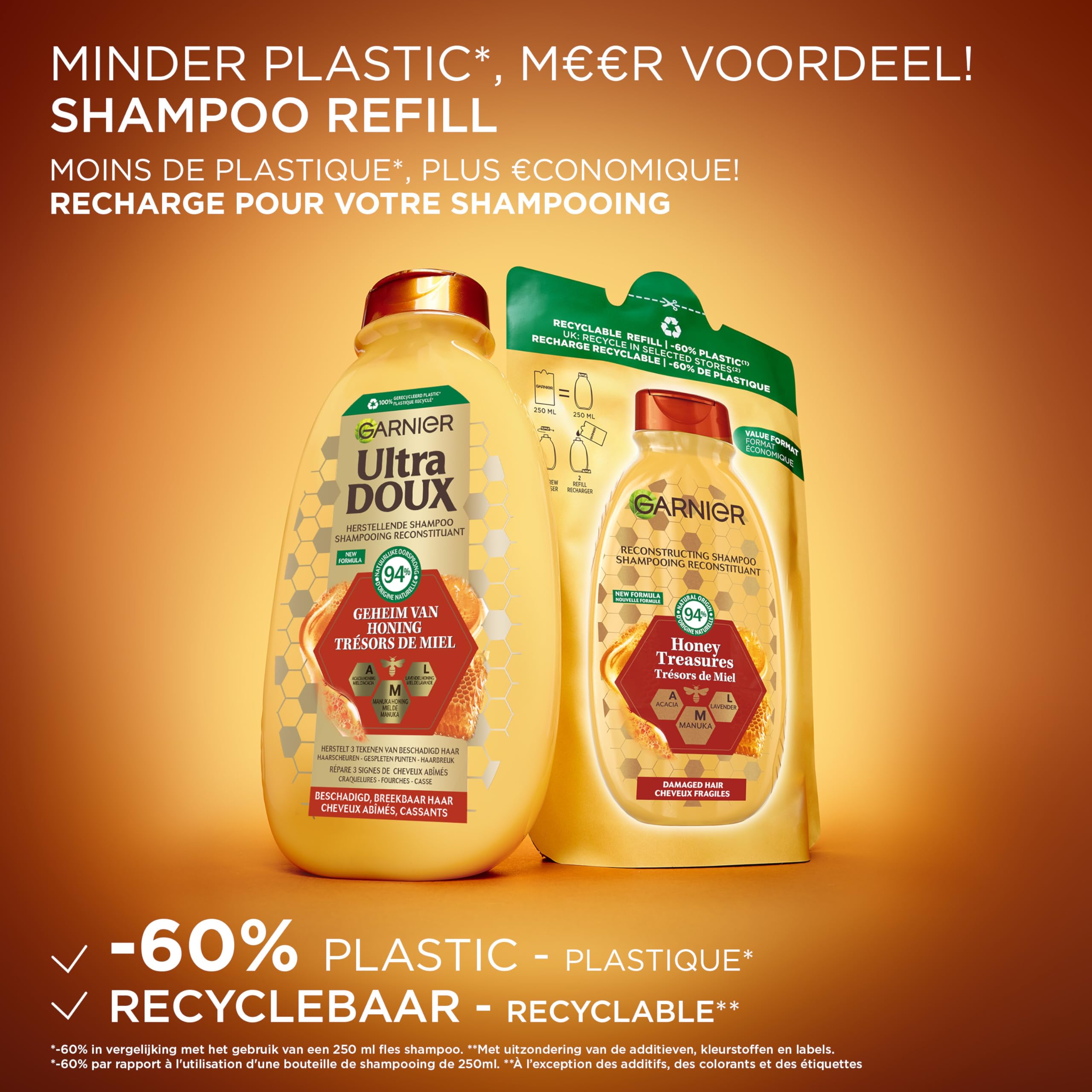 Garnier Wahre Schätze Shampoo Nachfüllpack Honig Schätze (Packung mit 4) 3