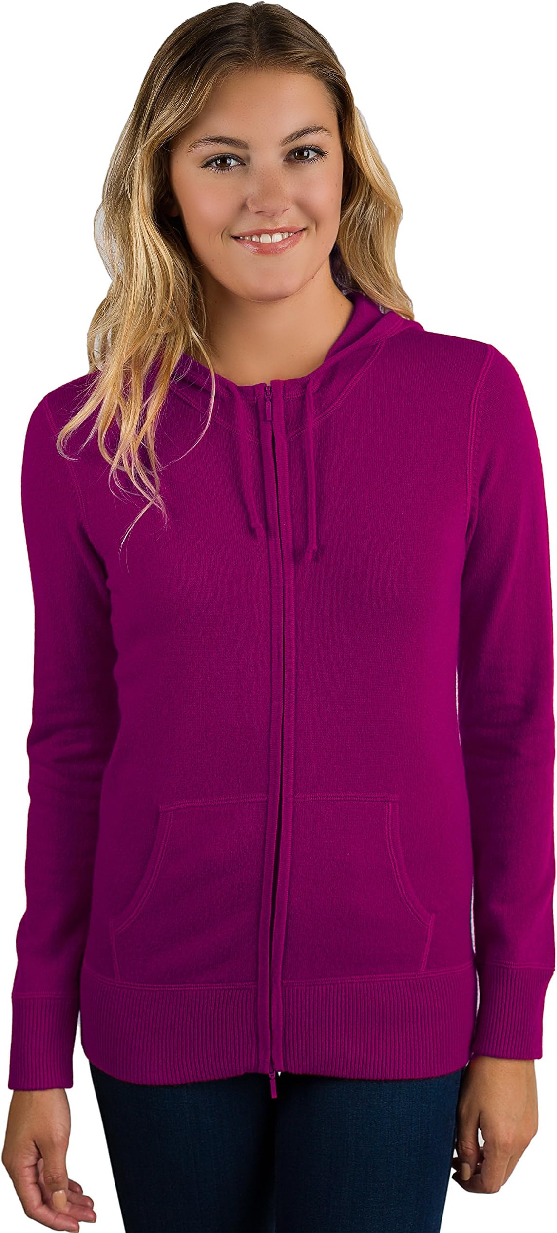 JENNIE LIU Women's 100% Pure Cashmere Long Sleeve Zip Hoodie Cardigan Sweater