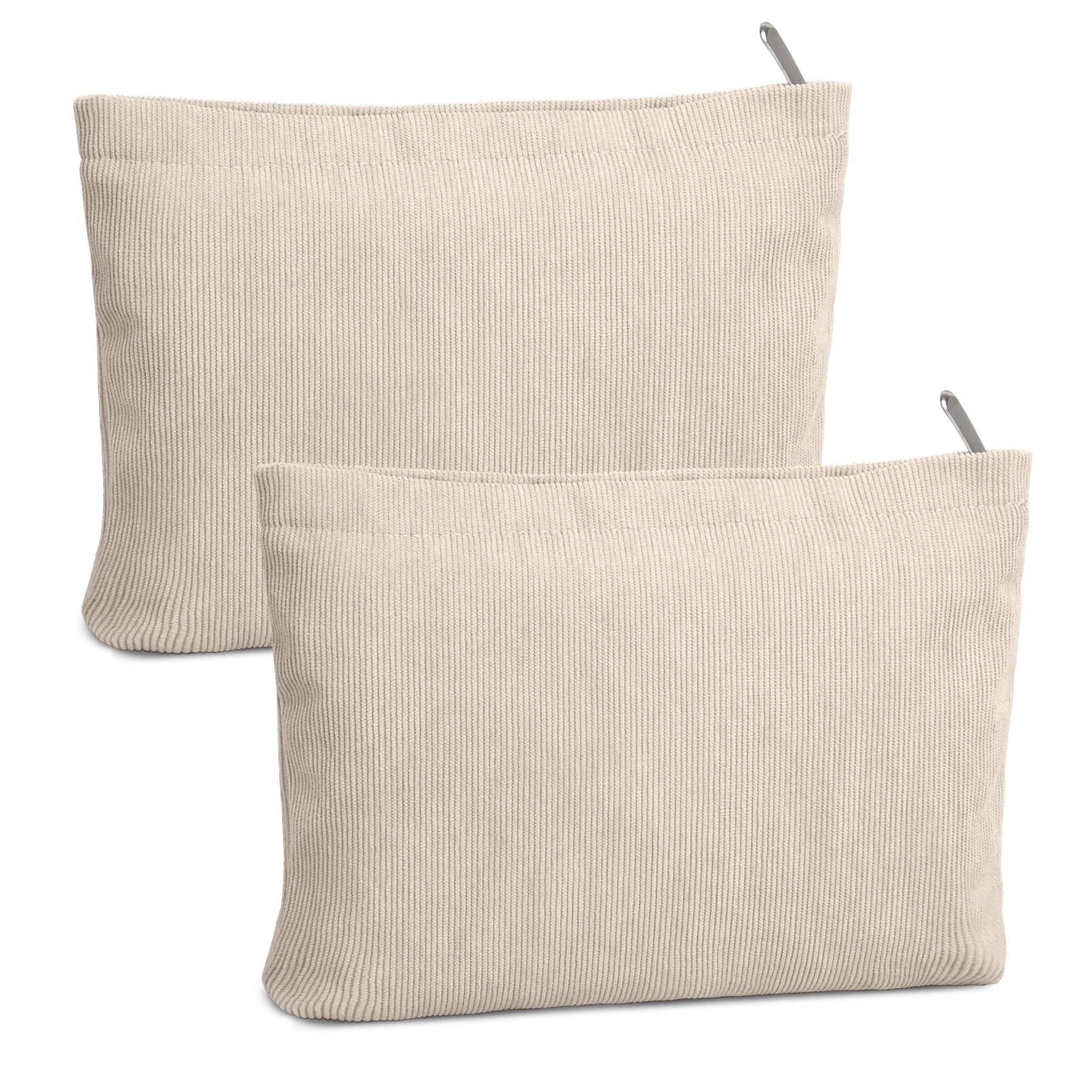 FITDON 2PCS Makeup Bag Zipper Pouch Travel Cosmetic Bags Organizer for Women Small Corduroy Make Up Bag Toiletry Bag, Beige