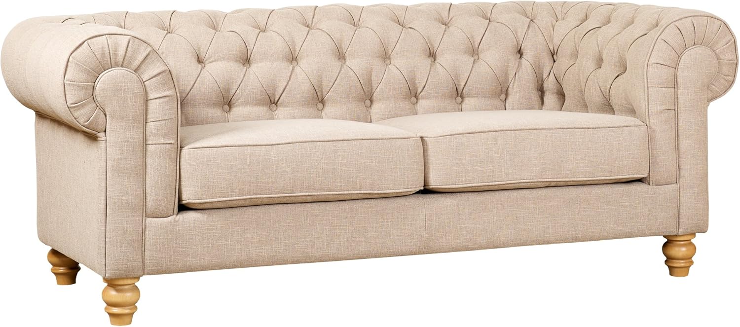 MW Home Chesterfield 3er Sofa, Stoff, Natur Leinen Amazon.de Küche
