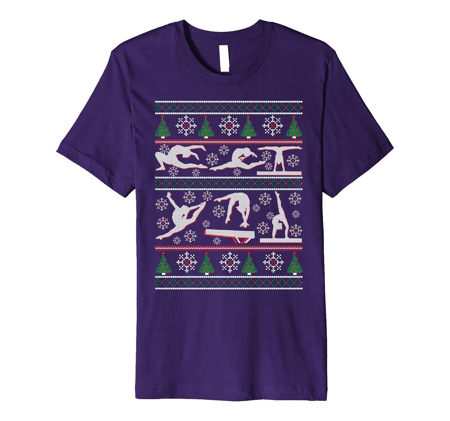 Gymnastics Ugly Christmas Sweater Holiday Premium T-Shirt-Rose