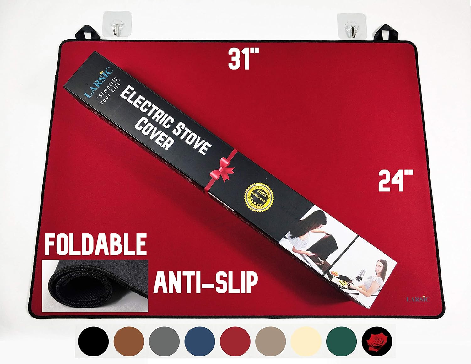 Larsic Stove Cover - Thick Natural Rubber Sheet Protects Electric Stove Top. Anti-Slip Coating, Waterproof, Heat Resistant, Foldable. Prevents Scratching, Expands Usable Space (31X24, Red)