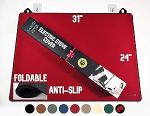 Larsic Stove Cover - Thick Natural Rubber Sheet Protects Electric Stove Top. Anti-Slip Coating, Waterproof, Heat Resistant, Foldable. Prevents Scratching, Expands Usable Space (31X24, Red)