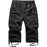 FOURSTEEDS Women's Mid Rise Cotton Capri Hiking Shorts Drawstring Multi Pocket Cargo Shorts Elastic Waist Cropped Cargo Pants
