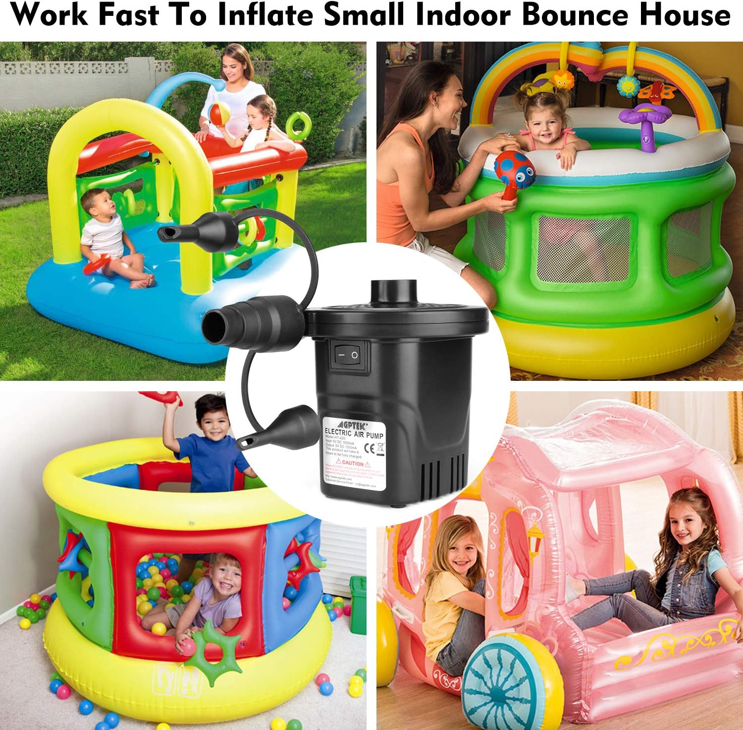 Rechargeable Air Pump, AGPTEK Electric Air Pump Quick-Fill Inflator & Deflator with 3 Nozzles, Lightweight & Portable Rechargeable Air Pump Perfect for Air Beds, Air Mattresses, Pool Toys & Inflatable: Sports & Outdoors