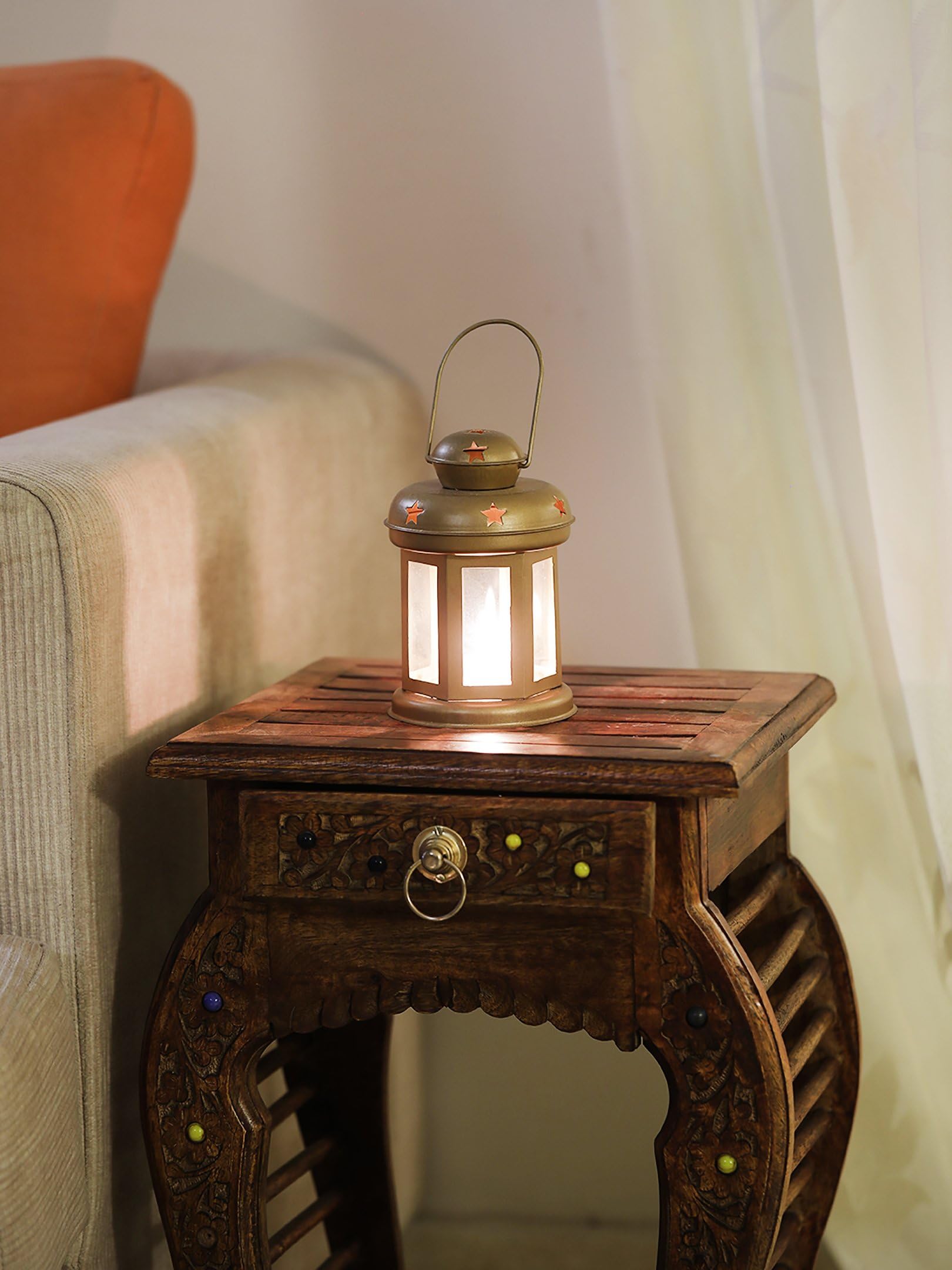 Sammsara Decorative Lantern/Lamp with t-Light Candle, Hanging Light, T-Light Candle Holder, Indoor/Outdoor Decoration, Gold, Size :- (6 inch x 3. 7 Inch x 3. 7 Inch Each Lantern) Set of 1 Home Décor