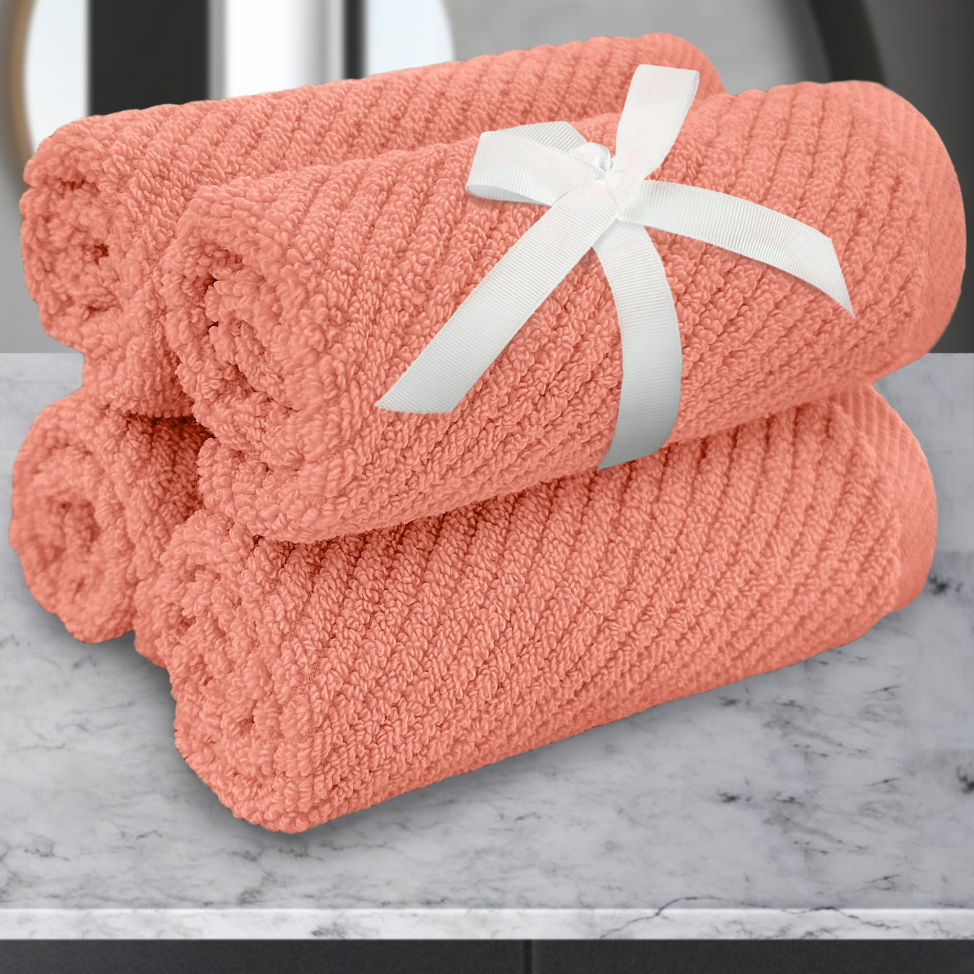 VOOVA & MOVAS Coral Hand Towel (4PC, 13"x13") - 100% Cotton | Lightweight | Thick | Quick Dry | Soft | Absorbent, Hand Towels for Bathroom, Wash Cloths for Showering, Bathroom Essentials, Coral Pink