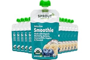 Sprout Organic Baby Food, Stage 4 Toddler Smoothie Pouches, Blueberry Banana with Coconut Milk, 4 Oz Purees 12 Count(Pack of 1)
