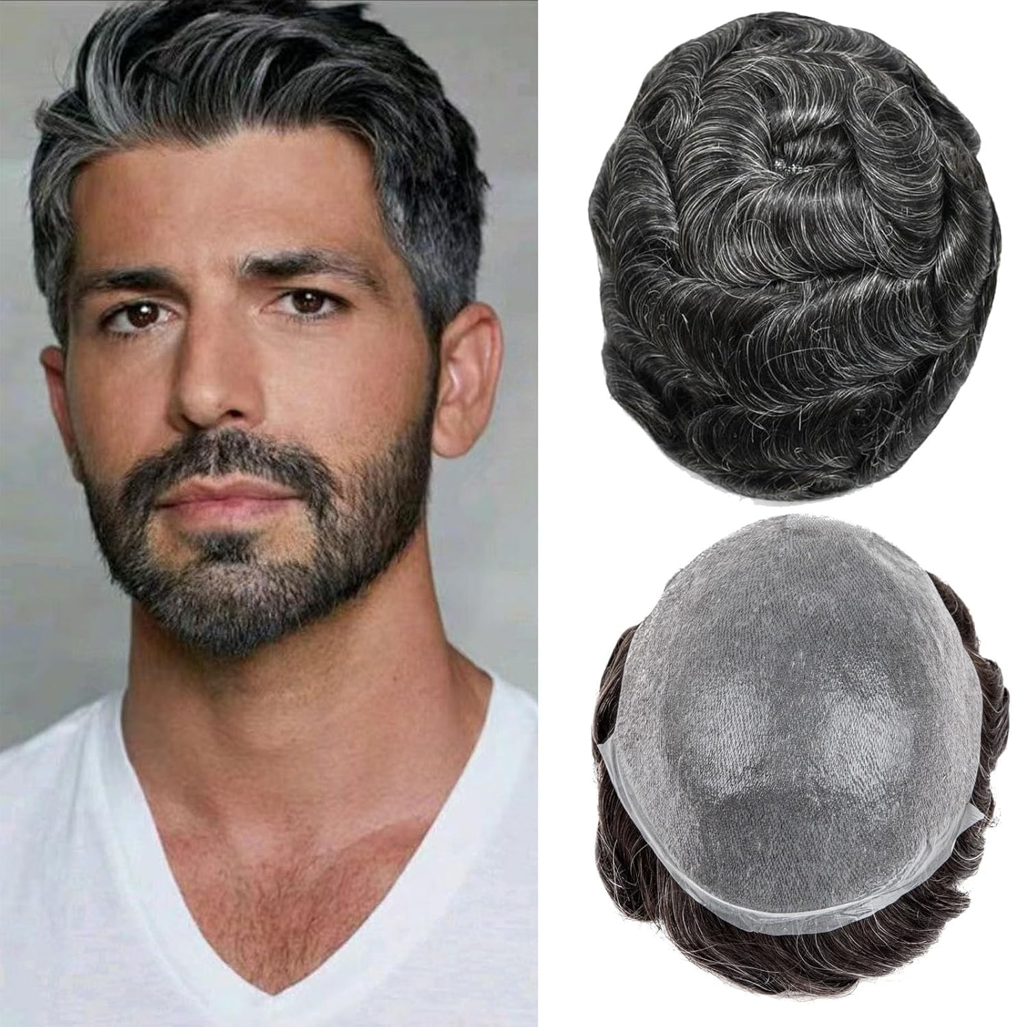 Toupee for Men Ultra-Thin 0.03mm Skin Men's Toupee Hair Light Medium Density Hairpiece Base Size 8x10 Inch 100% Human Hair System for Men（1B30#） — image 1