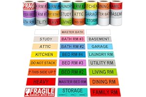 Misofuki 1440 Pcs 1"x4.5" Color Coded Moving Labels with 4 Bedroom Labels for Boxes, 24 Rolls Moving Stickers for Boxes, Packing Labels for Moving Boxes, Moving Labels for Boxes Color Coded