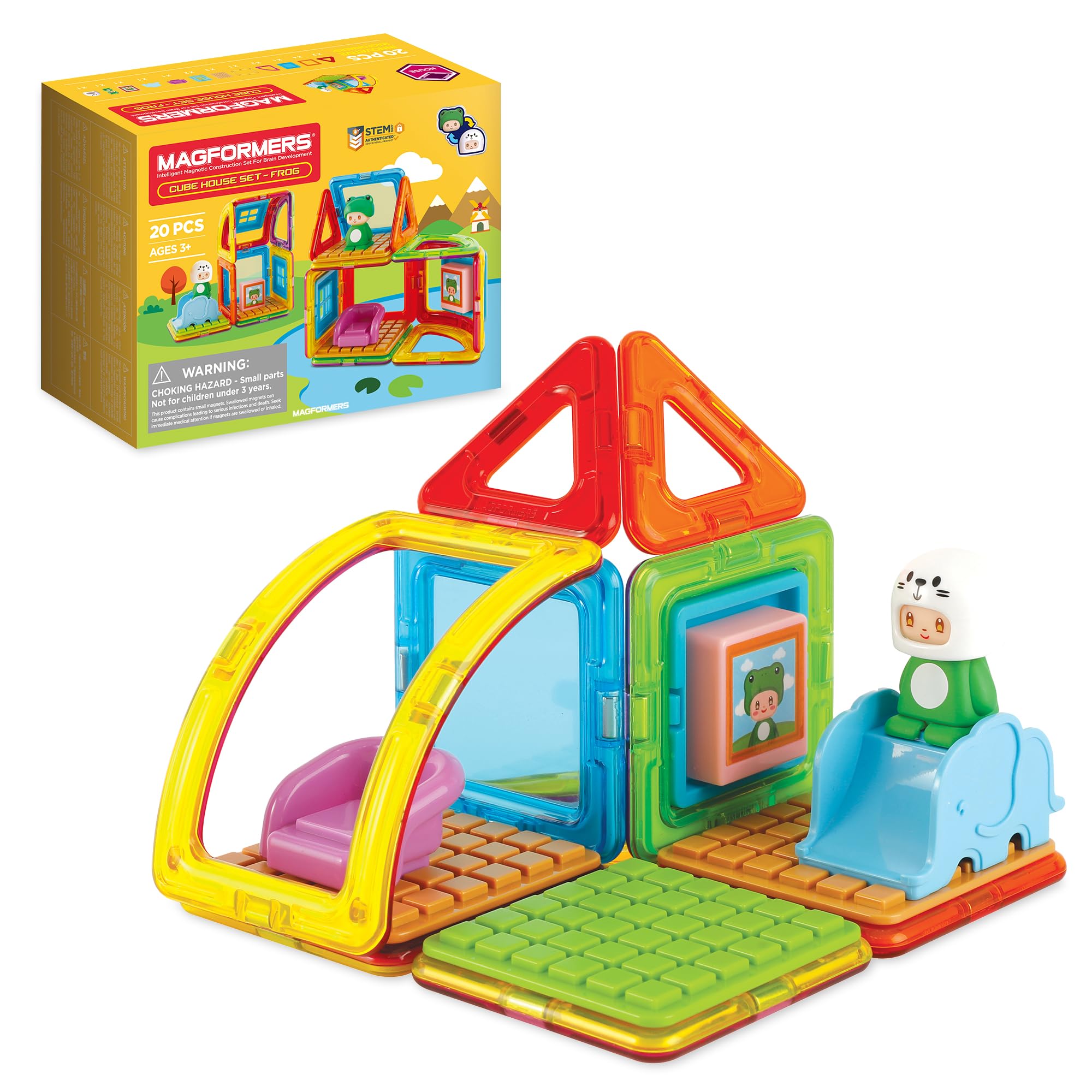 Magformers Cube House Frog 20-Piece Magnetic Construction Toy. STEM Set With Magnetic Shapes And Accessories. Makes Different Houses From Magnetic Tiles..