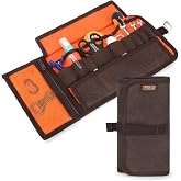 Trudeels 20oz Waxed Canvas Tool Roll Organizer &ndash; 10-Pocket Roll-Up Tool Pouch for Hand Tools, Mechanics, Hi-Vis Orange Interior Wrench Roll for Garage, Truck, Car &amp; Motorcycle Tool Storage
