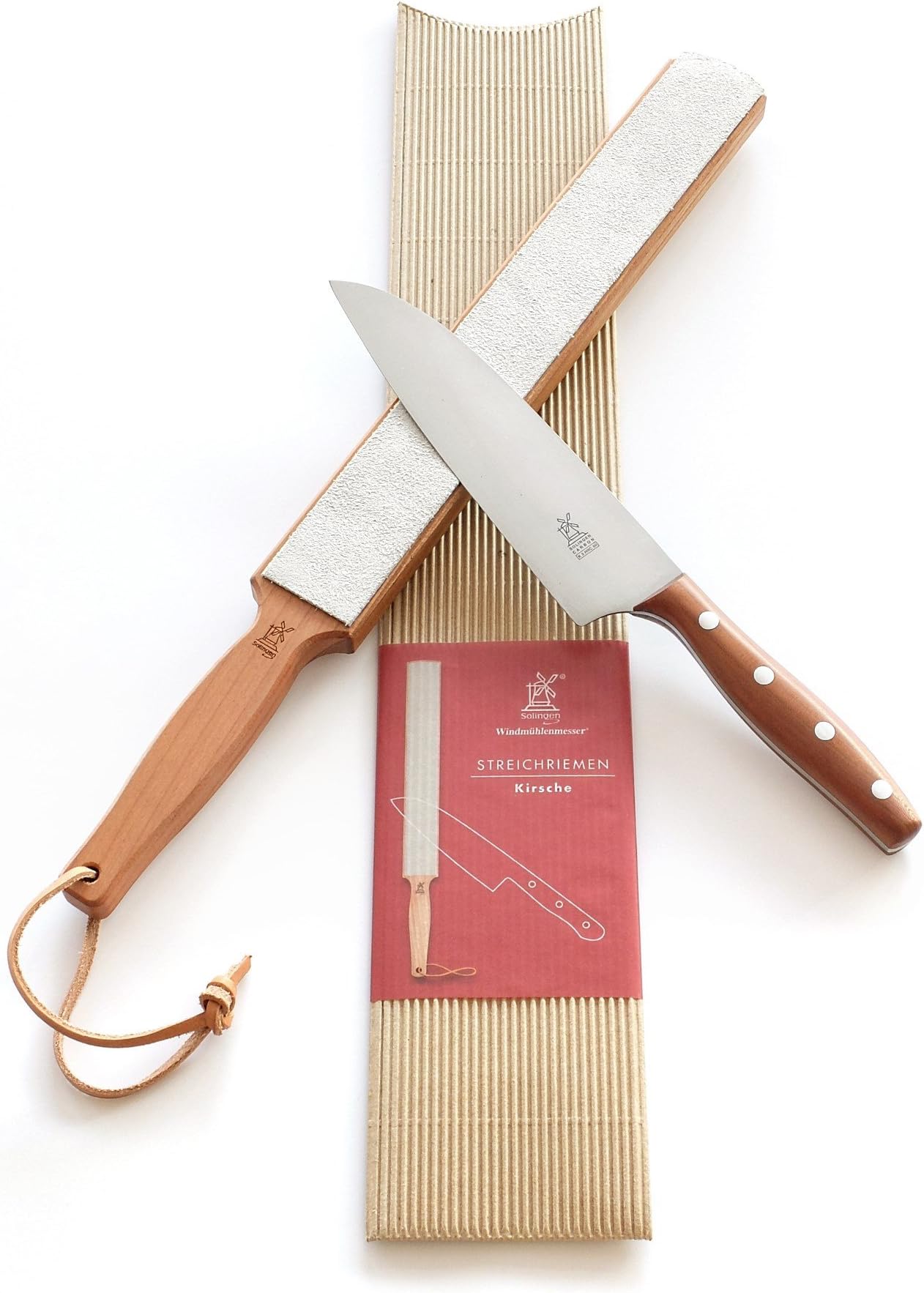 Windmühlenmesser Strop, leather, cherry wood, 300x40 mm