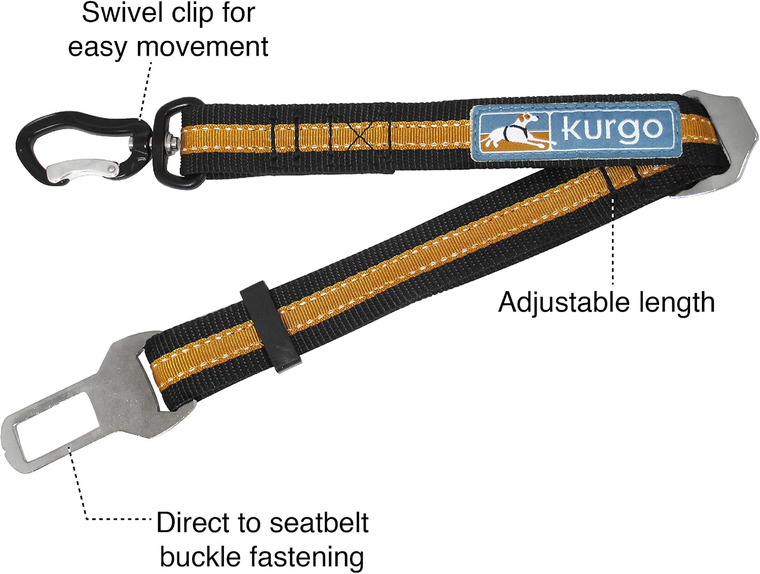 Kurgo Direct to Seat Belt Swivel Tether, Universal Car Seat Belt for Dogs Tangle-Free, Adjustable Length, Black/Orange - Image 3
