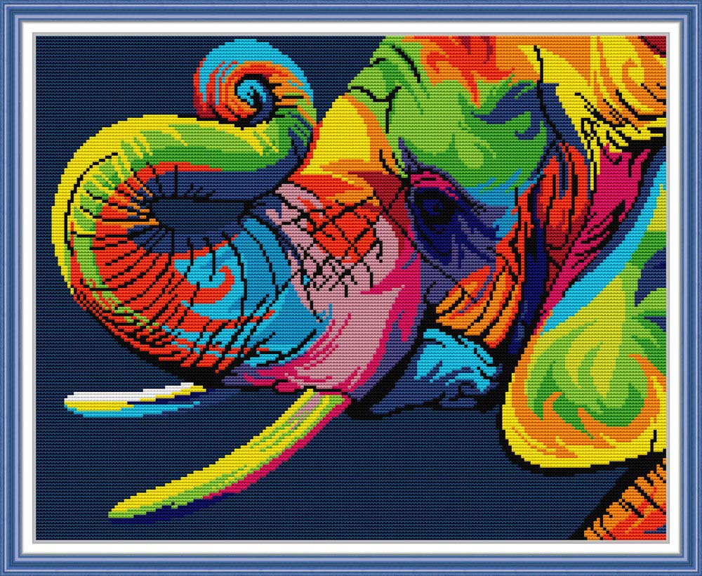 WOWDECOR Cross Stitch Embroidery Kits for Adults Kids, Colorful Elephant Animals 11CT Stamped DIY DMC Needlework Easy Beginners