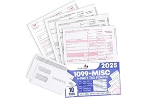 DUTYMARK DuryMark 1099 Misc Tax Forms 2025 with Envelopes, 10 Vendor Kit for 4 Part Tax Form, Compatible with QuickBooks and Accountings Software, Self Seal Envelopes, Made in USA