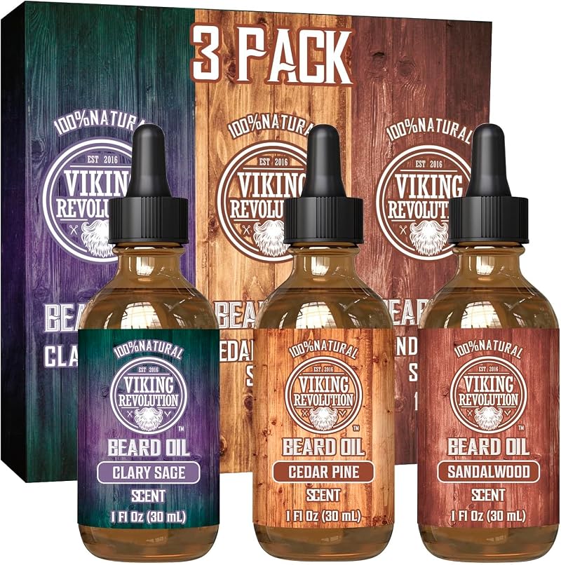 Viking Revolution Beard Oil 3 Pieces Sandalwood Pine Sage 100% Natural