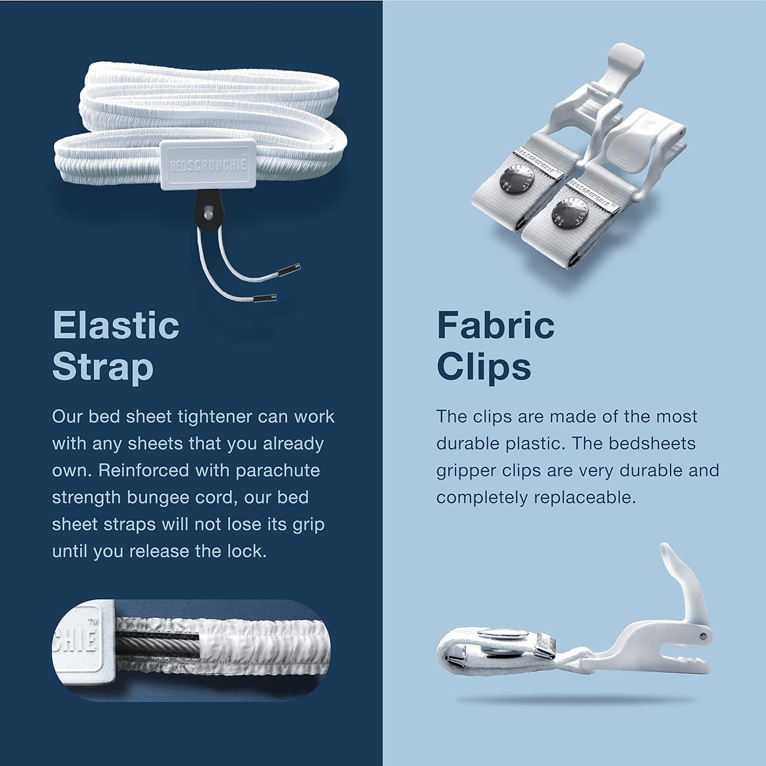 BED SCRUNCHIE Sheet Holder Straps - Heavy Duty Gripper Clips - Strengthened Parachute Cord - 360 Degree Bed Sheet Tightener - Strongest and Effective Extender - Ideal for All Mattress Sizes: Home & Kitchen