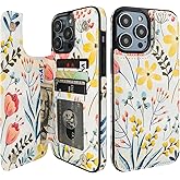 HAOPINSH for iPhone 14 Pro Max Wallet Case with Card Holder, Floral Flower Pattern Back Flip Folio PU Leather Kickstand Card Slots Case for Women Girls, Double Magnetic Clasp Shockproof Cover 6.7"