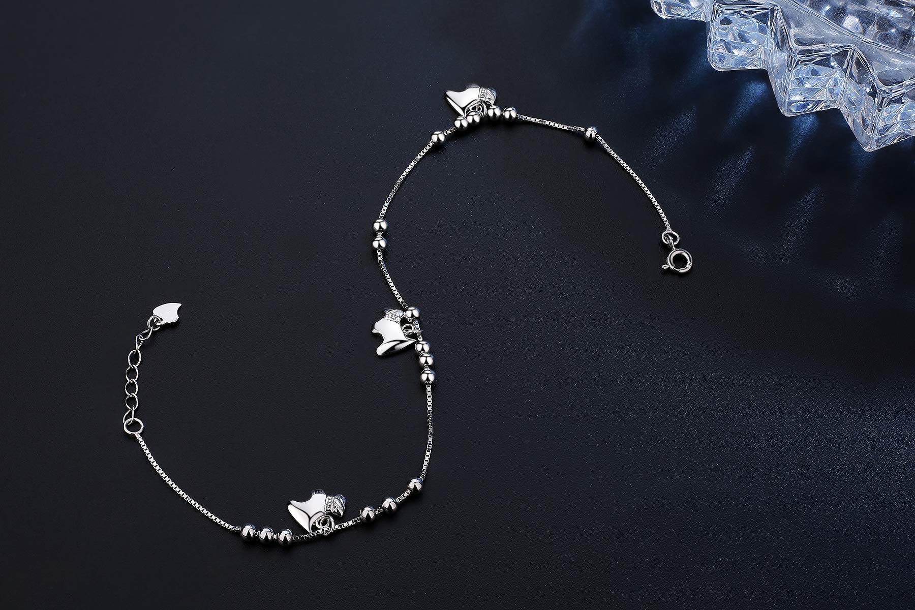 Abiguelle Damen Schmuck, Anhänger Fußkette längenverstellbar Damen-Fußkettchen, 925er Sterlingsilber, Schmuck mit Etui, Weiß