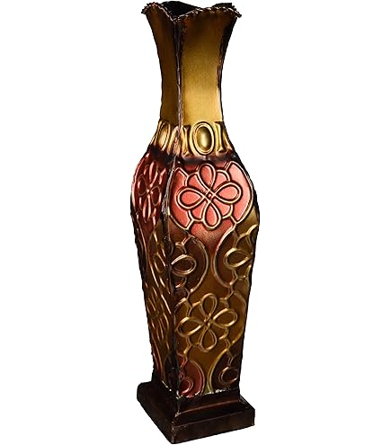 銅花器g19]☆花瓶 金彩 朱色 20cm☆花生 VASE