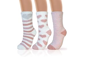 AIVEI Valentines Day Gifts for Her Womens 72-Needle Super Warm Fuzzy Socks Galentines Gifts Cabin Cozy Soft Fluffy Cute Pink Heart Thick Slipper Socks for Girls 3 Pairs