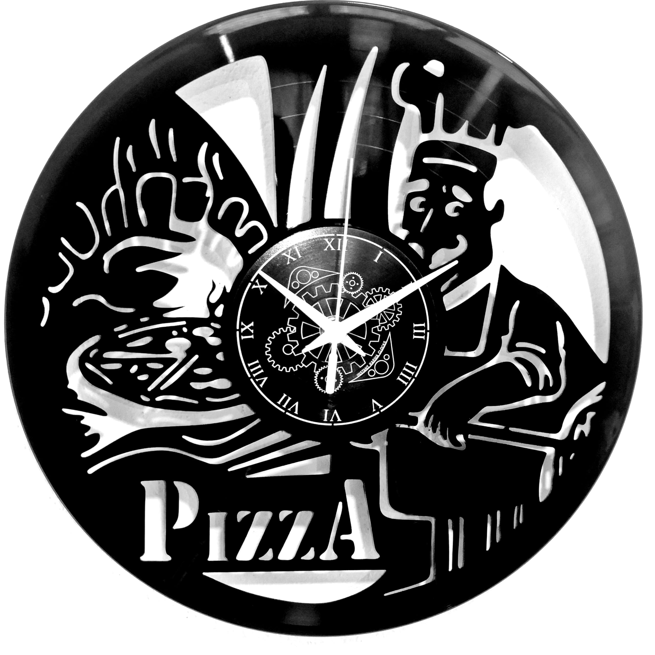 Instant Karma Clocks | Pizza Chef Wall Clock – Silent No-Ticking – Perfect for Pizzeria, Kitchen, Restaurant, Dining Area, Bistro | Modern Design Unique Decoration